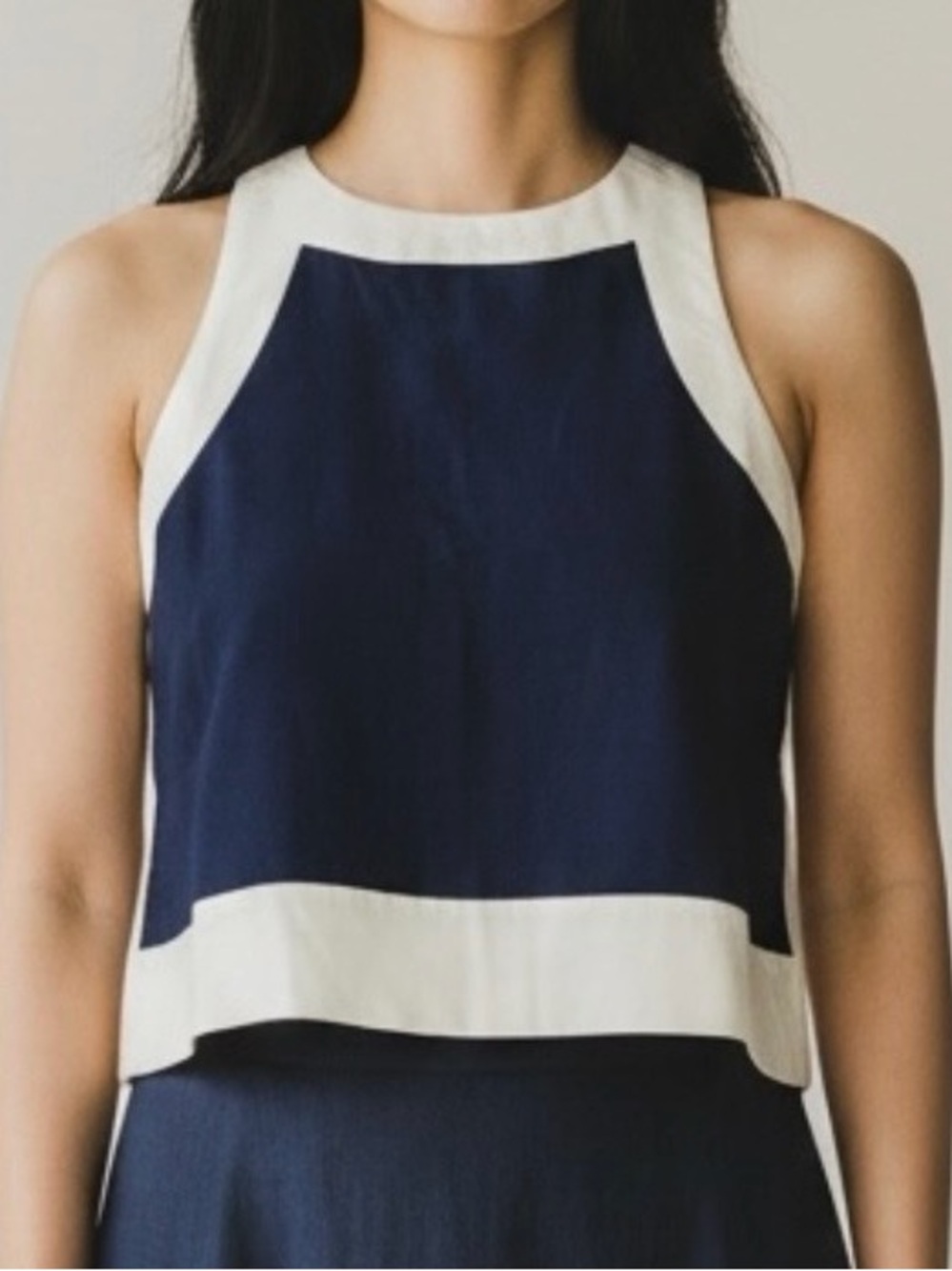 Commense Colorblock Sleeveless Crop Shell Top Navy and Cream Size XL NWT